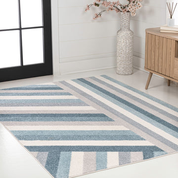 Retro Rainbow Contemporary Stripe Area Rug